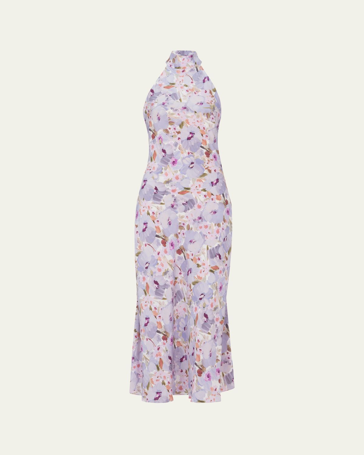 Balmain Floral-Print Silk Cowl Backless Midi Dress