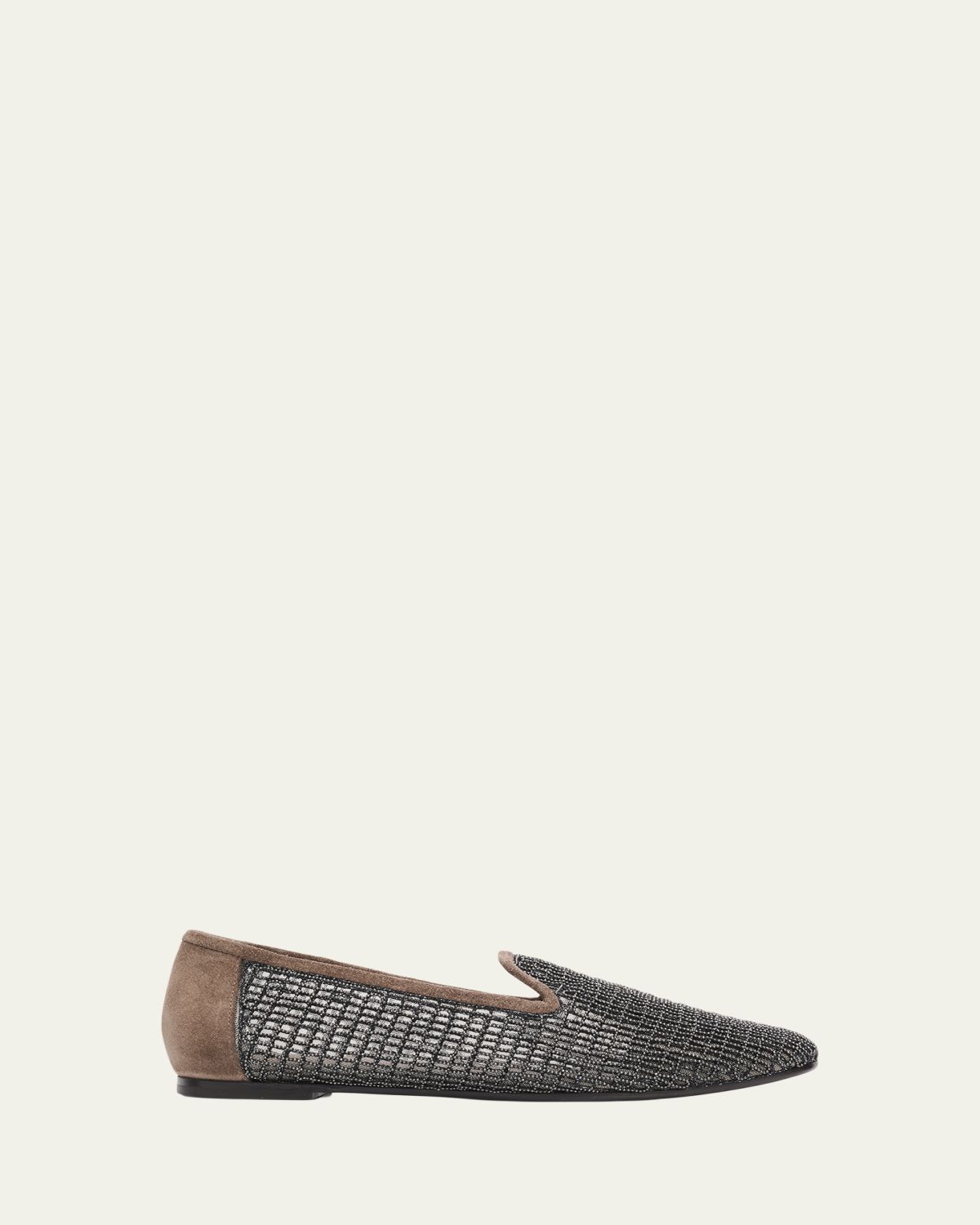 Brunello Cucinelli Precious Net Embroidered Suede Flats