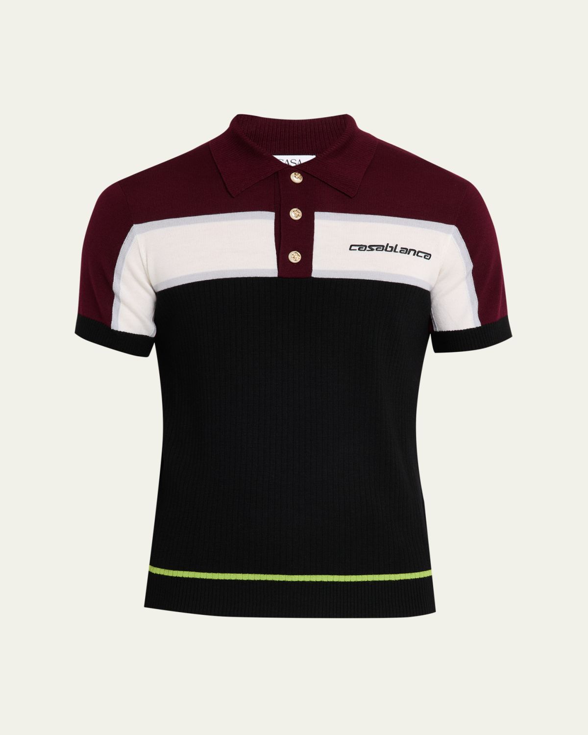 CASABLANCA en's Stripe Knit Logo Polo Shirt