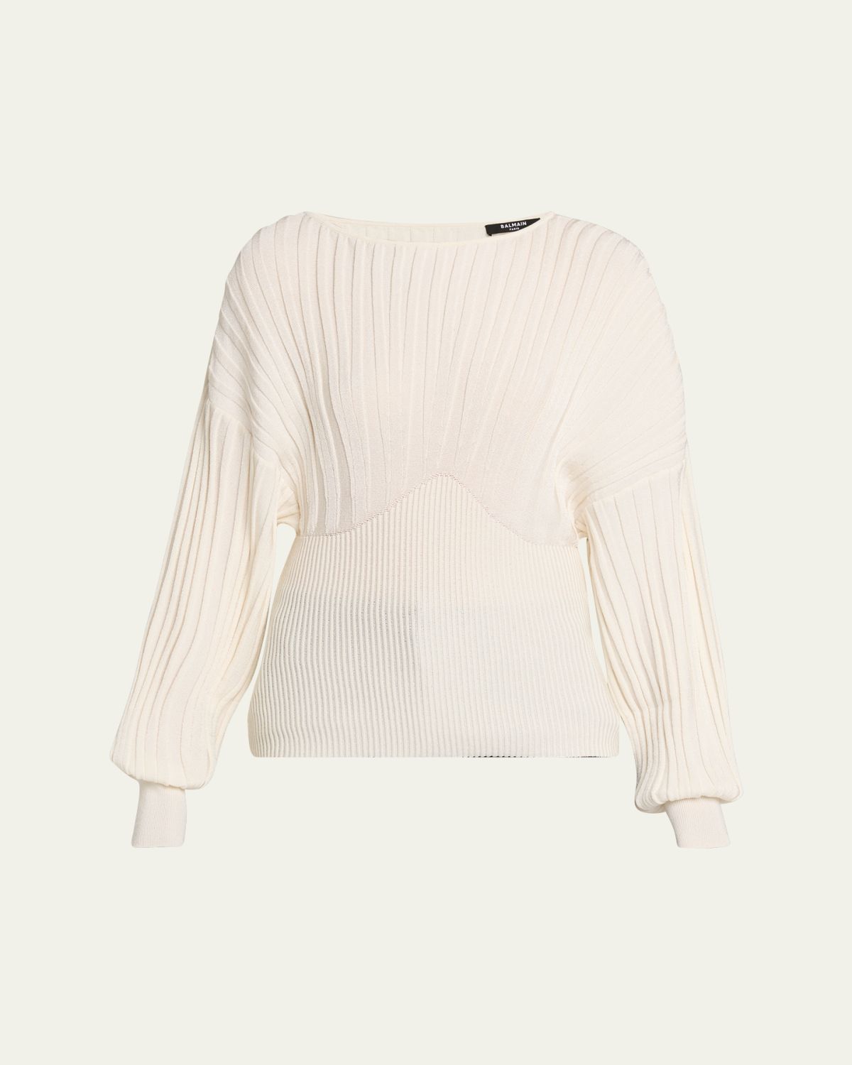 Balmain One-Shoulder Batwing Rib Sweater