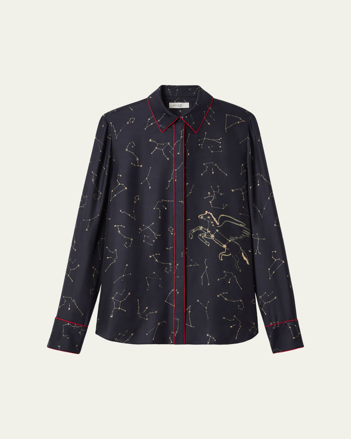 Lafayette 148 New York Scottie Constellation-Print Silk Twill Blouse
