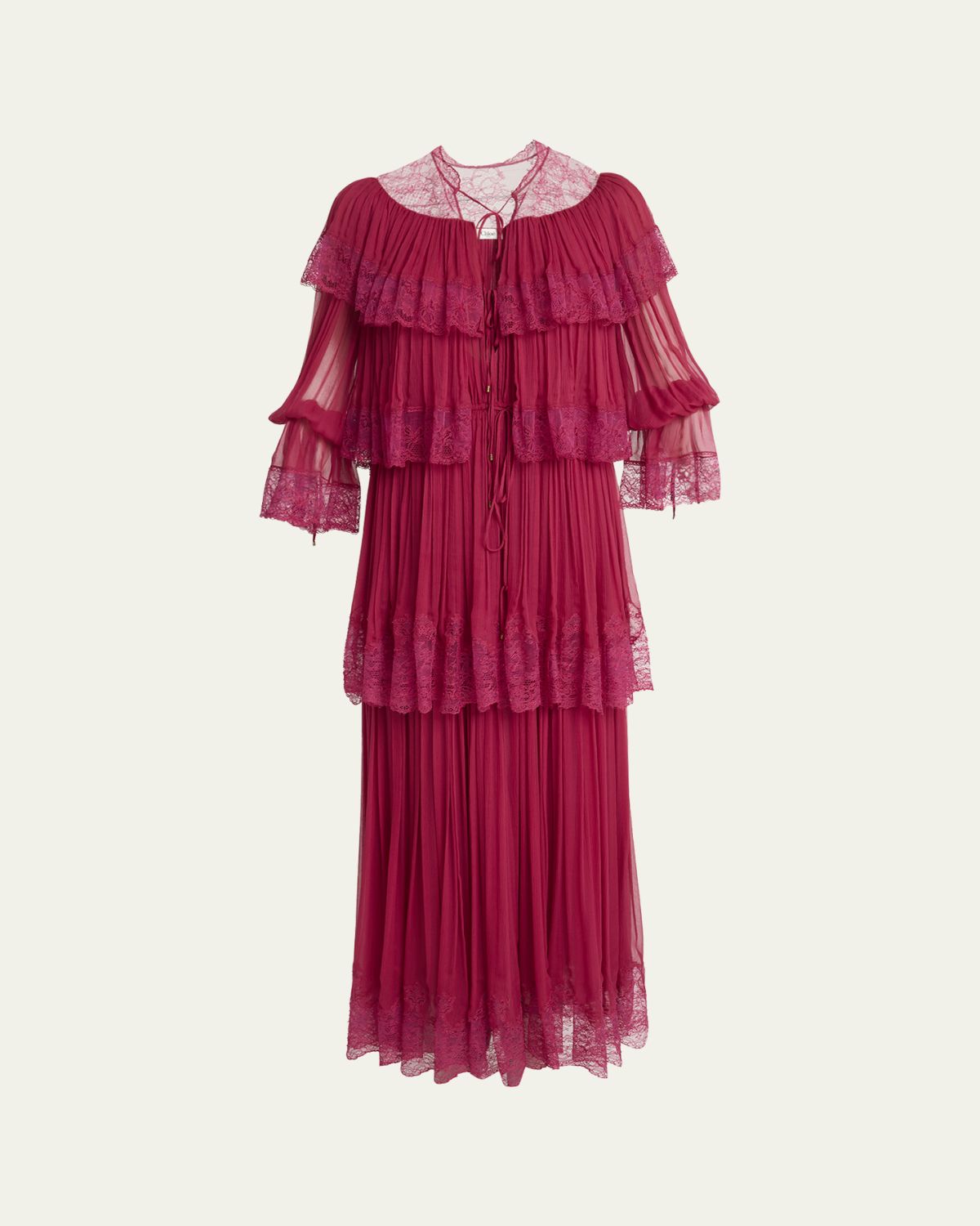 Chloe Tiered Lace Ruffle Silk Mousseline Gown