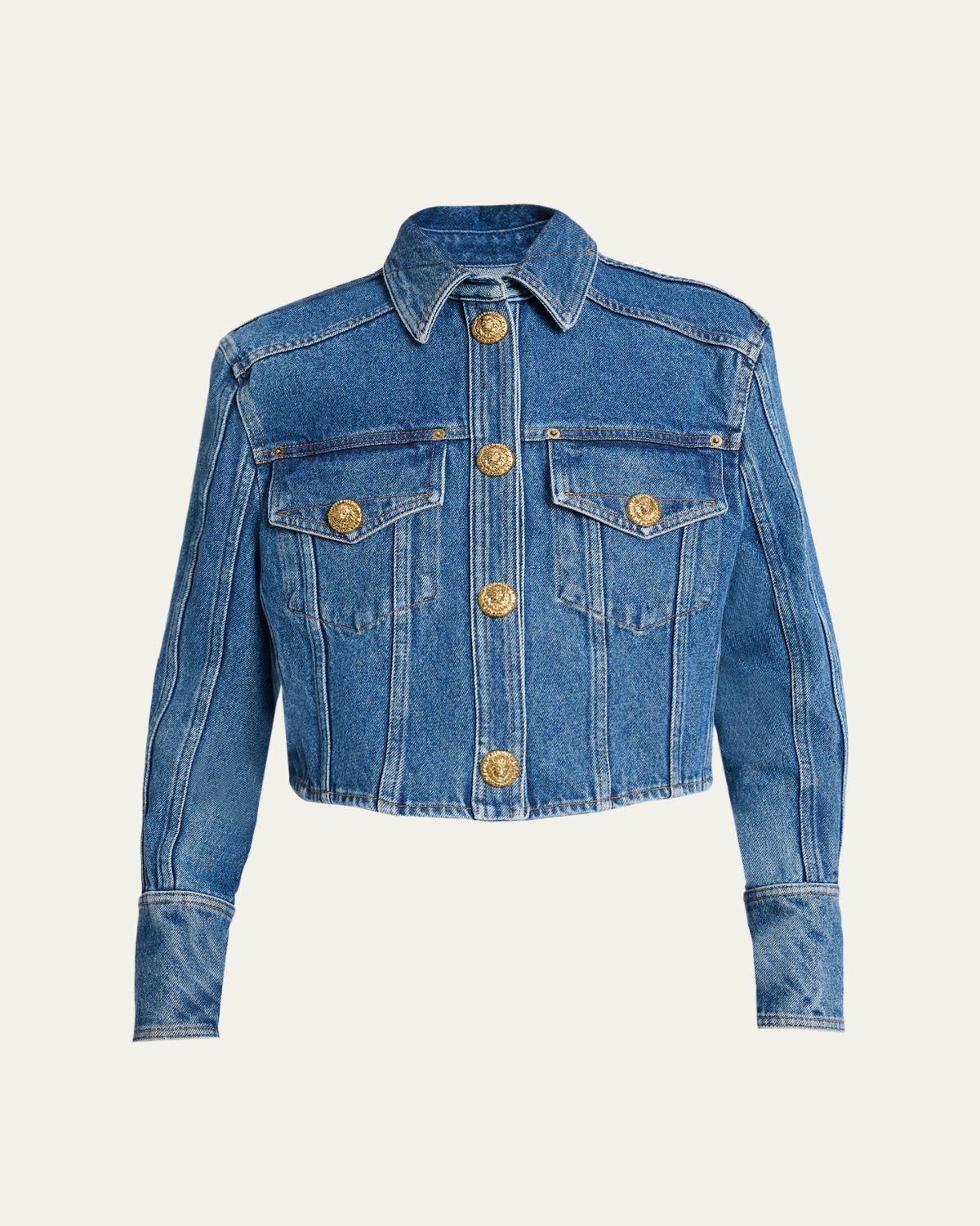 Balmain Two-Pocket Crop Denim Jacket