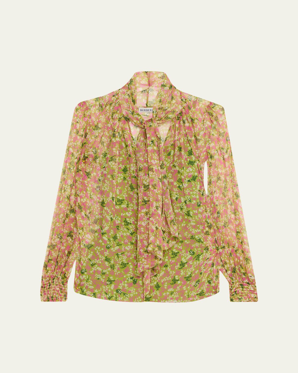 Burberry Lila Floral Silk Scarf-Tie Blouse