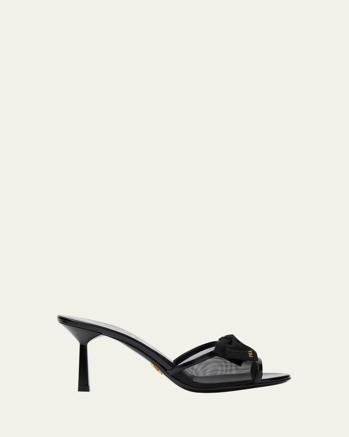 Prada 75mm Logo Bow Mesh Mule Sandals