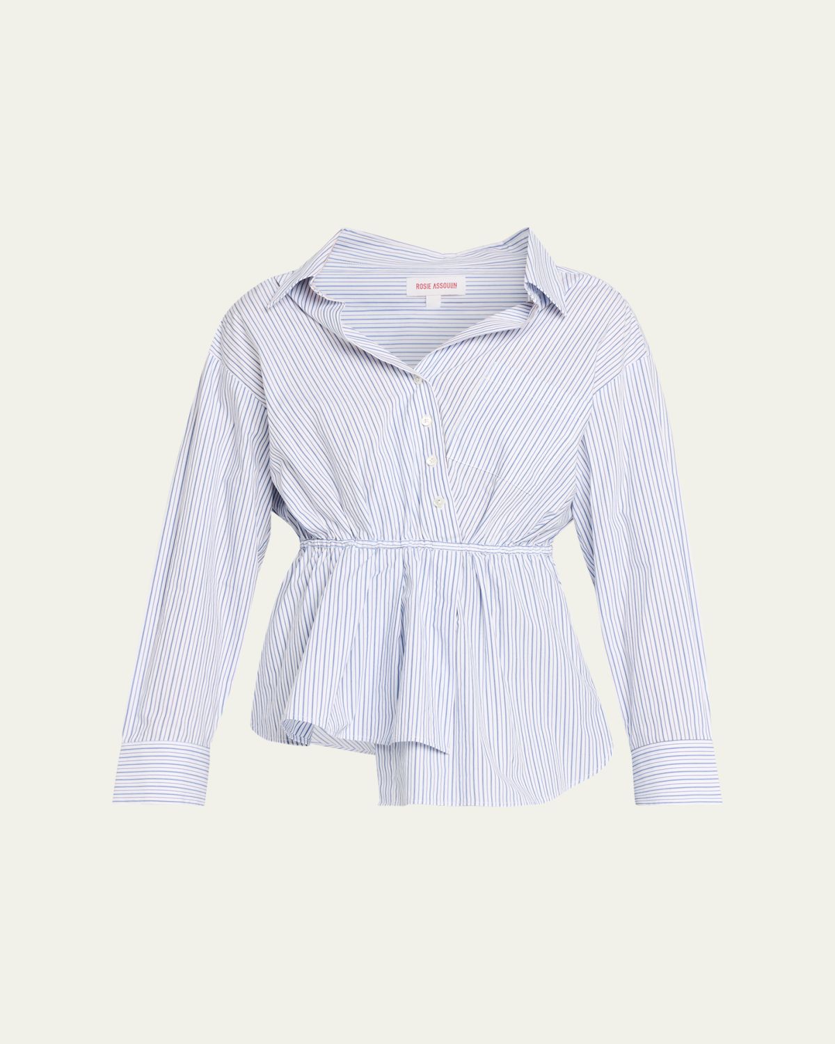 Rosie Assoulin Falling Off-The-Shoulder Striped Button-Down Shirt
