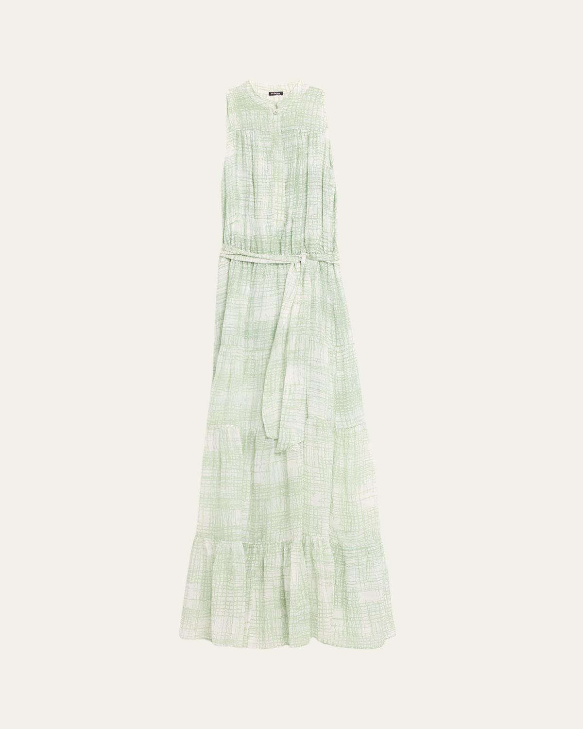 Kiton Check Silk Tie-Waist Tiered Maxi Dress