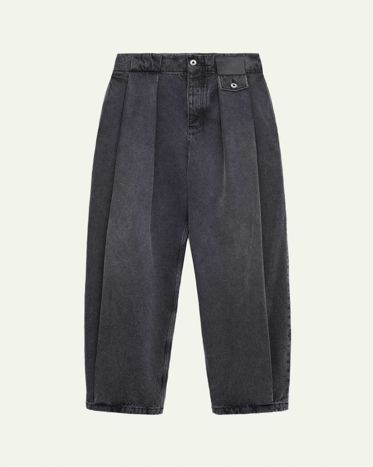 Loewe Men's Leather Label Baggy-Fit Pleated Jeans