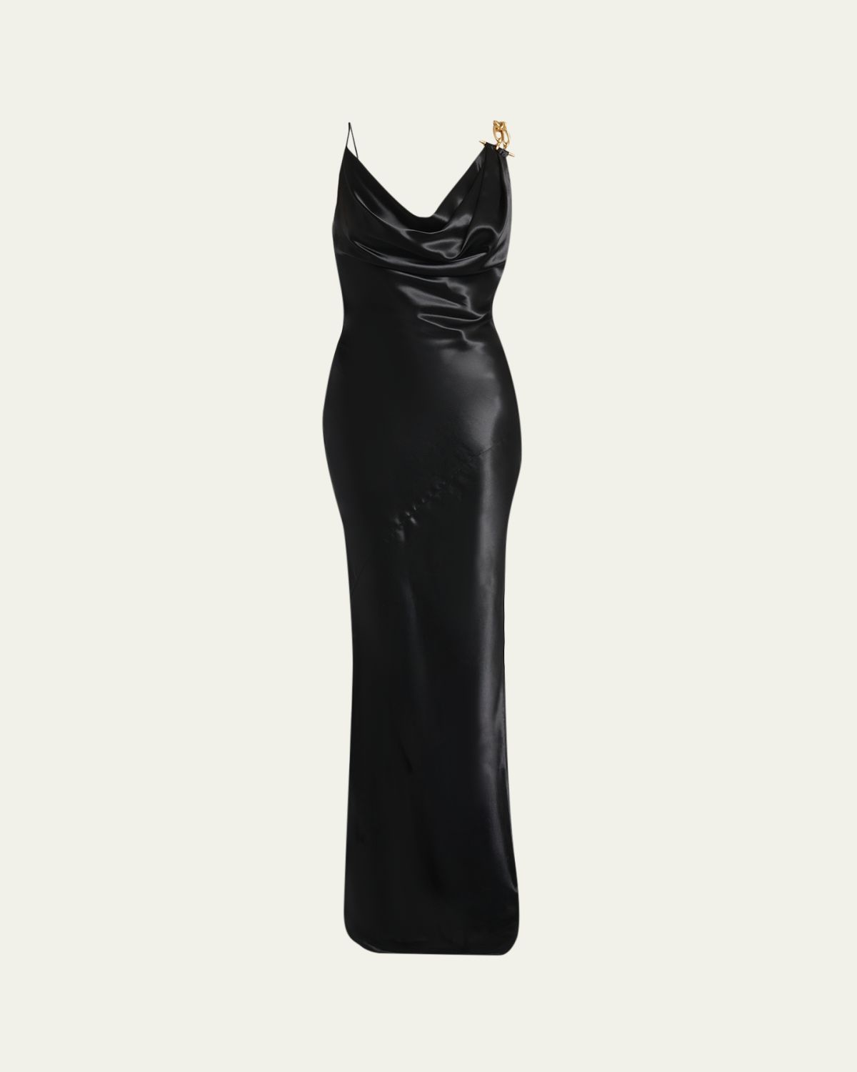 Balmain Cowl-neck Chain-Strap Satin Gown