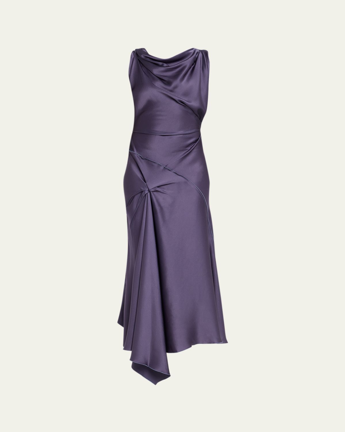 Victoria Beckham Asymmetric Draped Sleeveless Satin Midi Dress