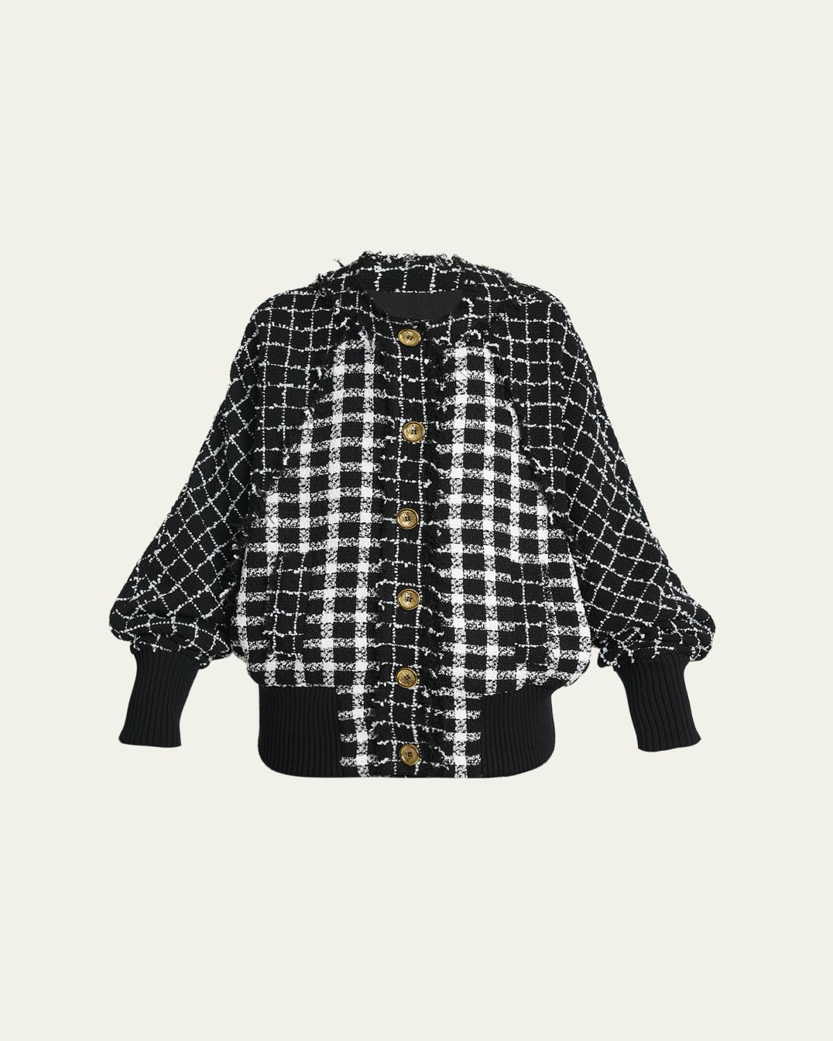 Balmain Mixed Tweed Oversized Bomber Jacket