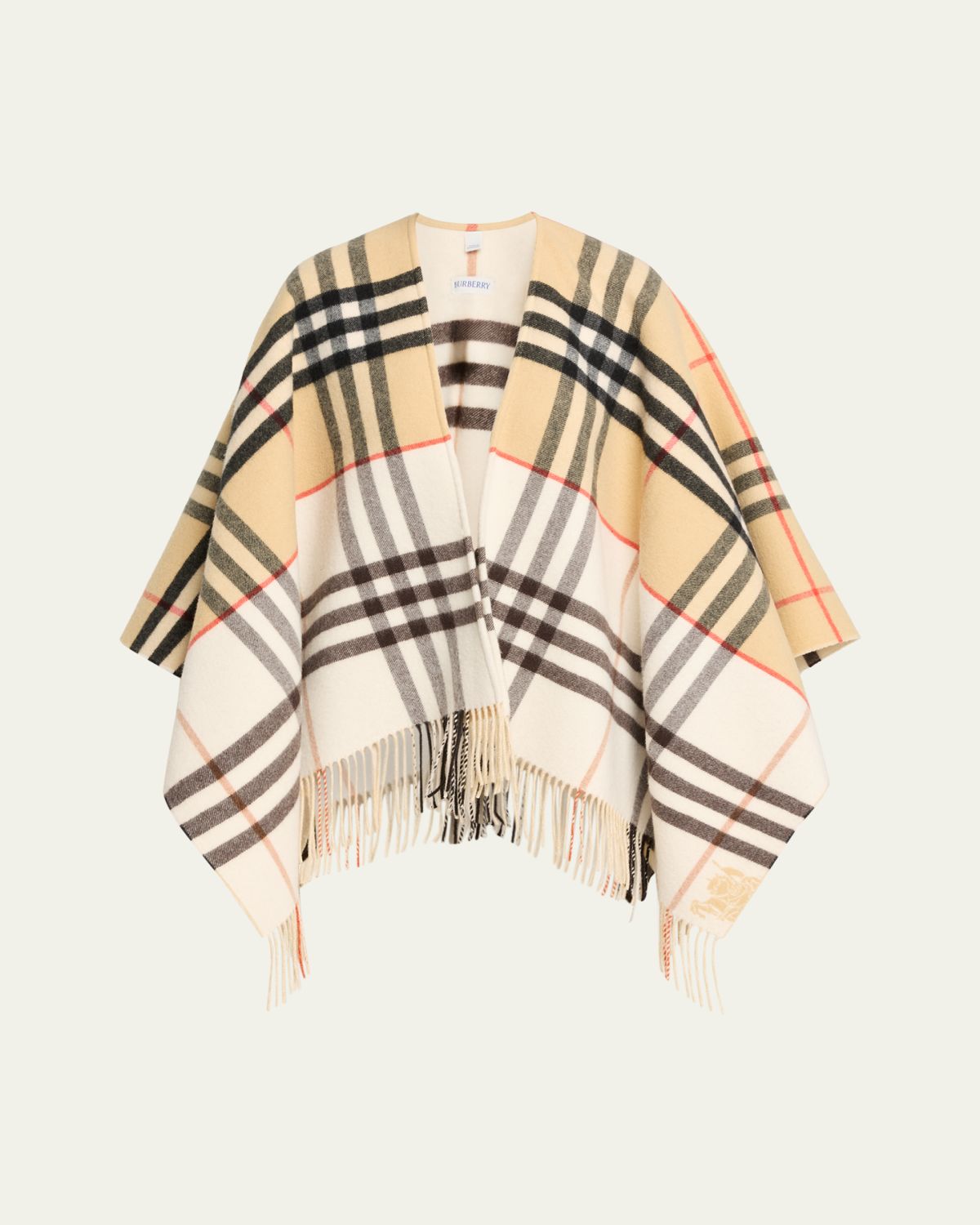 Burberry Contrast Check Cashmere-Wool Cape