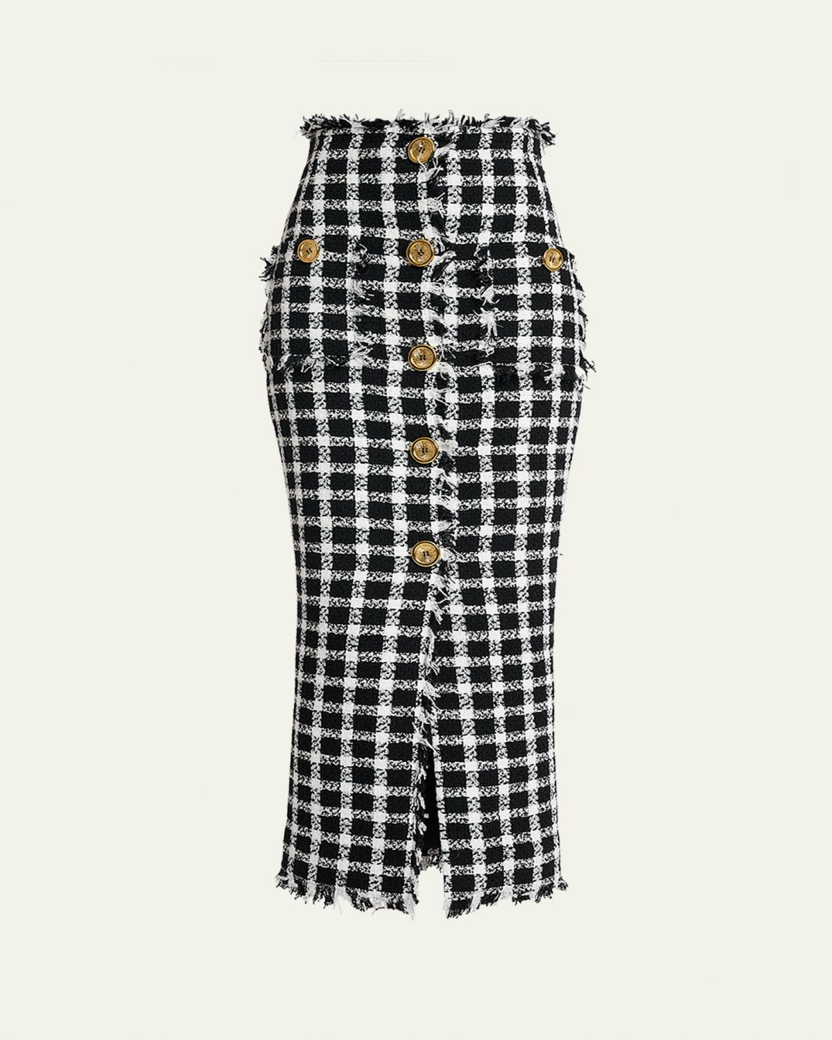 Balmain Button-Front Check Tweed Maxi Skirt