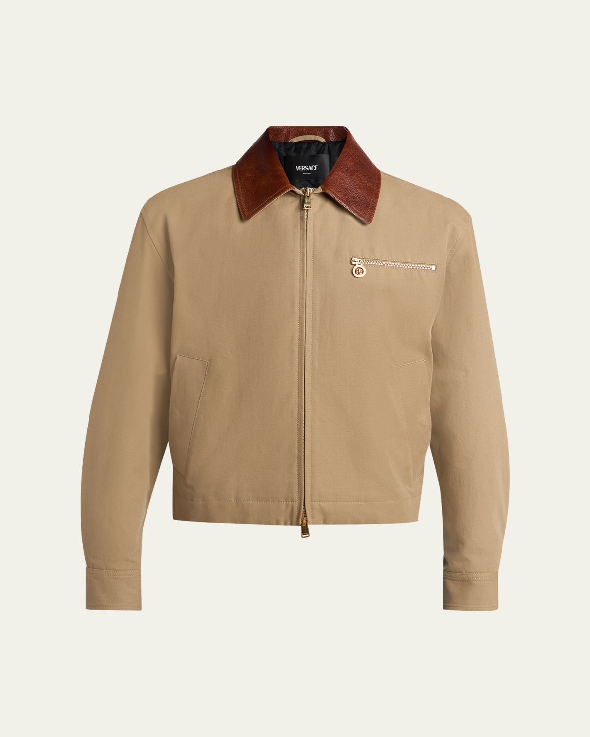 Versace Men 's Leather Collar Blouson Jacket