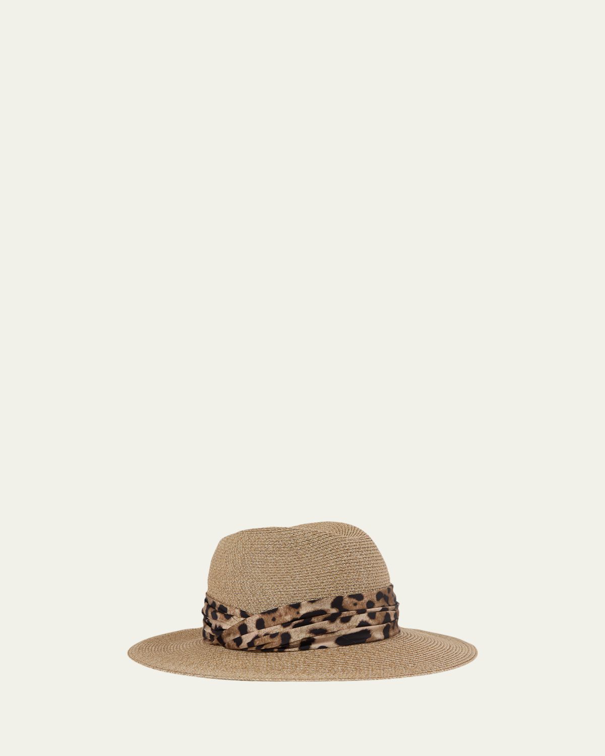 Eugenia Kim Courtney Animal-Print Sash Woven Packable Fedora