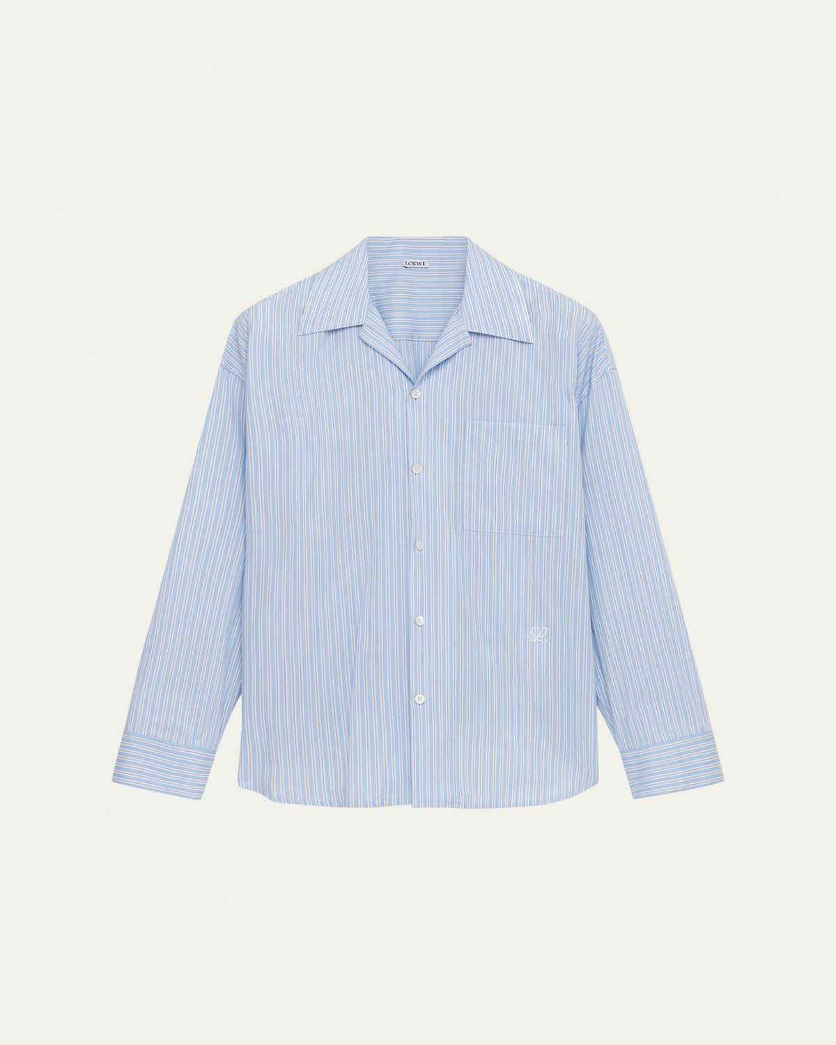 Loewe Men's Stripe Poplin Elastic-Hem Button-Down Shirt