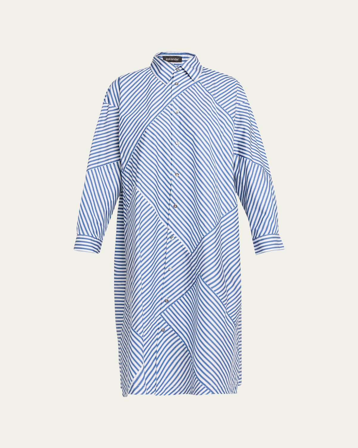 Eskandar Slim A-Line Long-Sleeve Shirtdress With Collar And Stepped Insert
