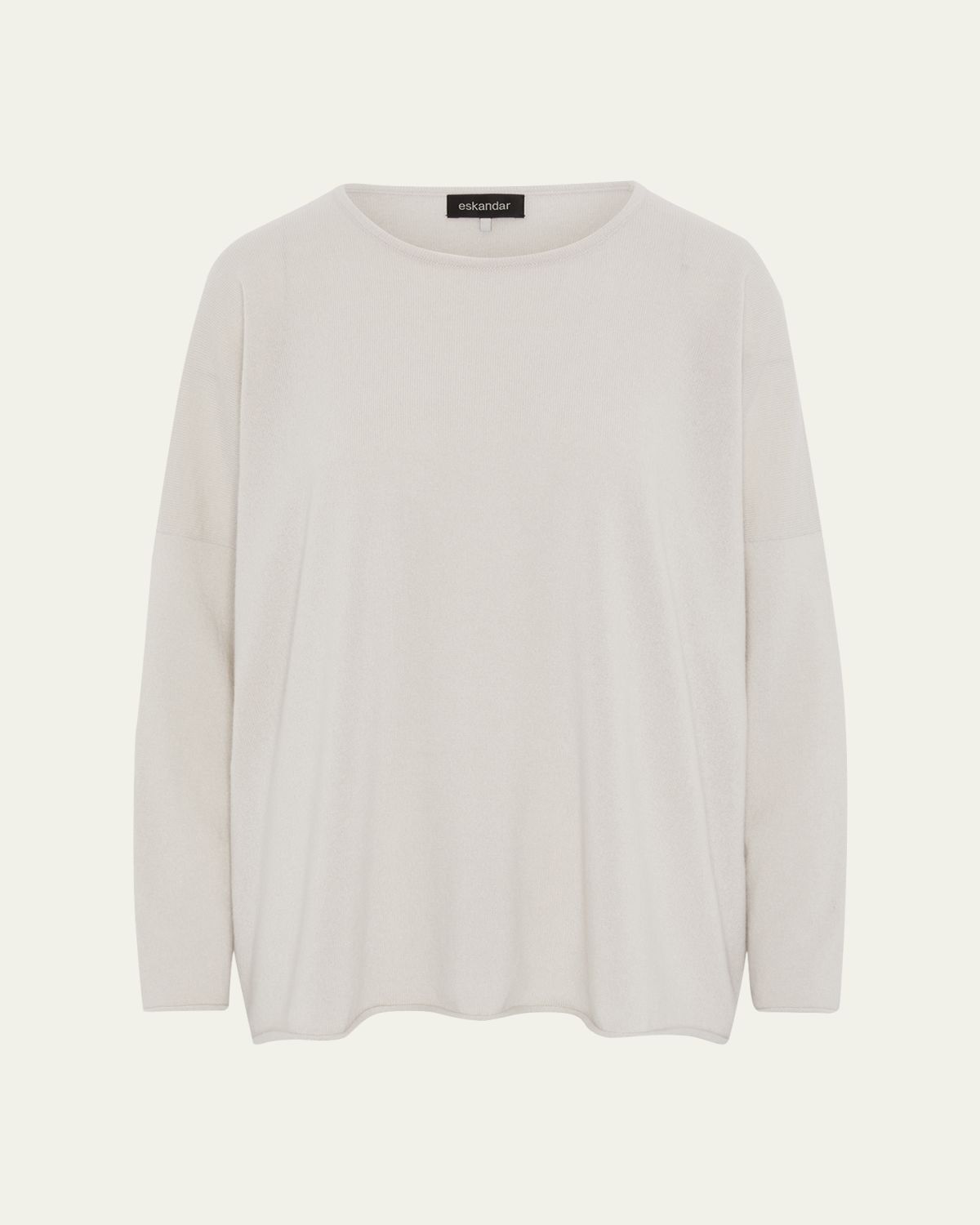 Eskandar Slim Sleeve Raw-Edge Bateau Neck Top - Mid Plus Length