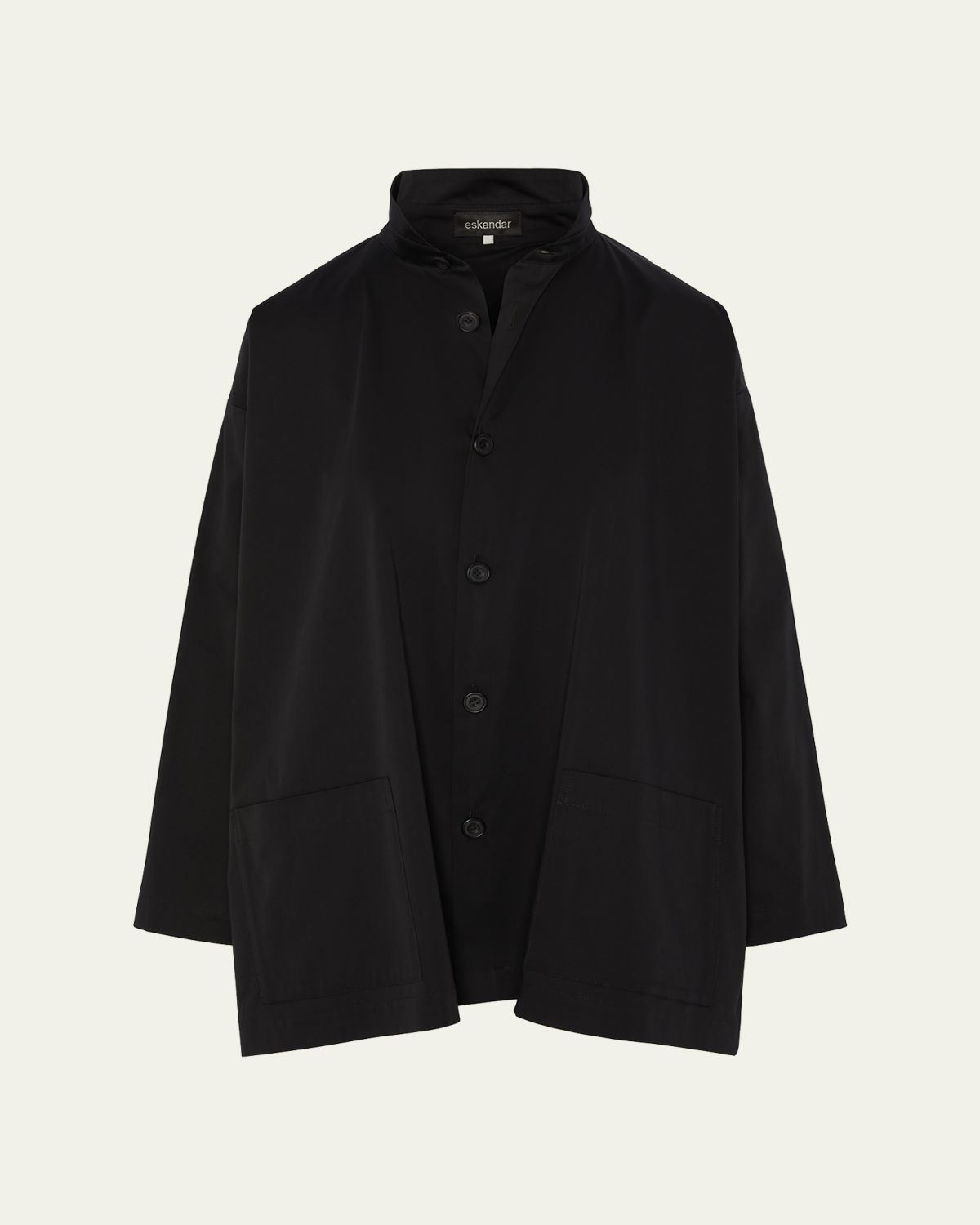 Eskandar Slim A-Line Double Stand-Collar Shirt With Stepped Insert (Long Length)