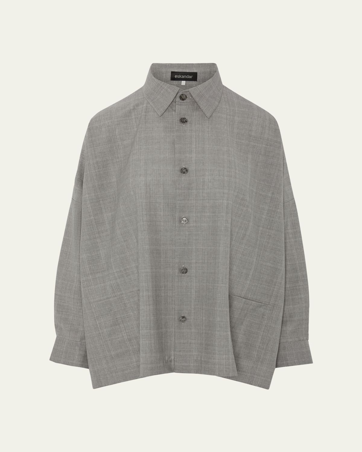 Eskandar Wide Longer Back Shirt Jacket With Collar - Mid Plus Length