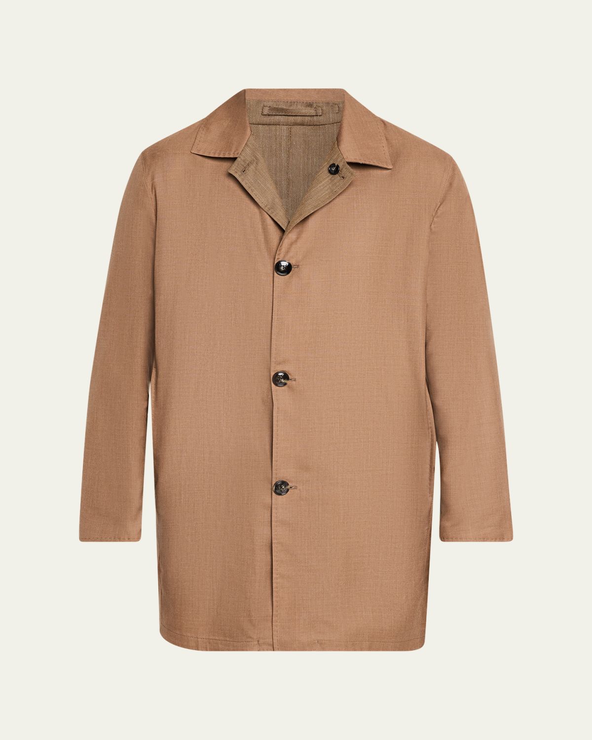 Kiton Men's Wool and Silk Herringbone Reversible Raincoat