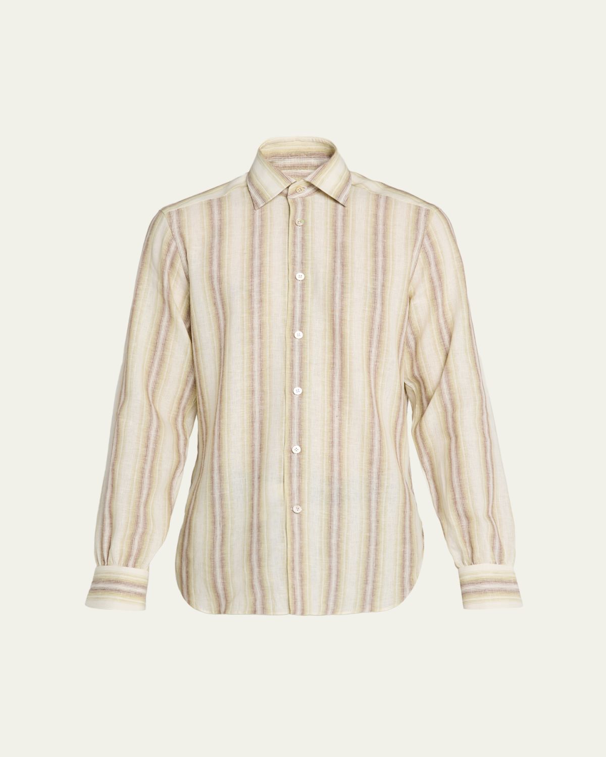 Kiton Men's Wide Stripe Linen-Blend Button-Down Shirt