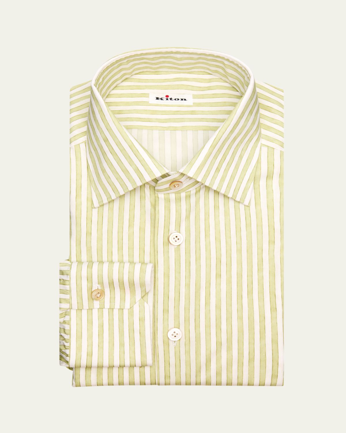 Kiton Men's Stripe Cotton-Stretch Point Collar Dress Shirt