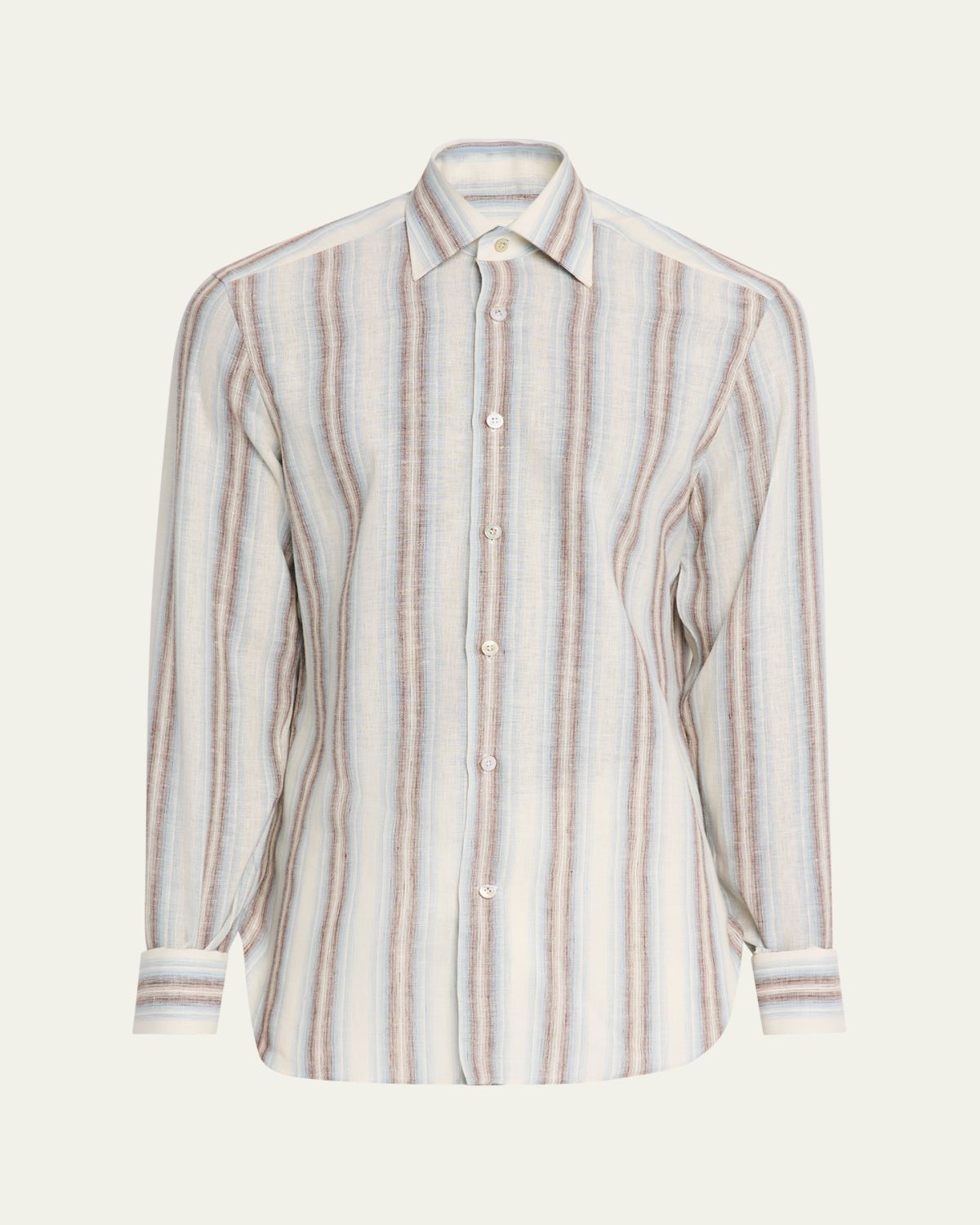 Kiton Men's Linen Blend Wide Stripe Button-Down Shirt