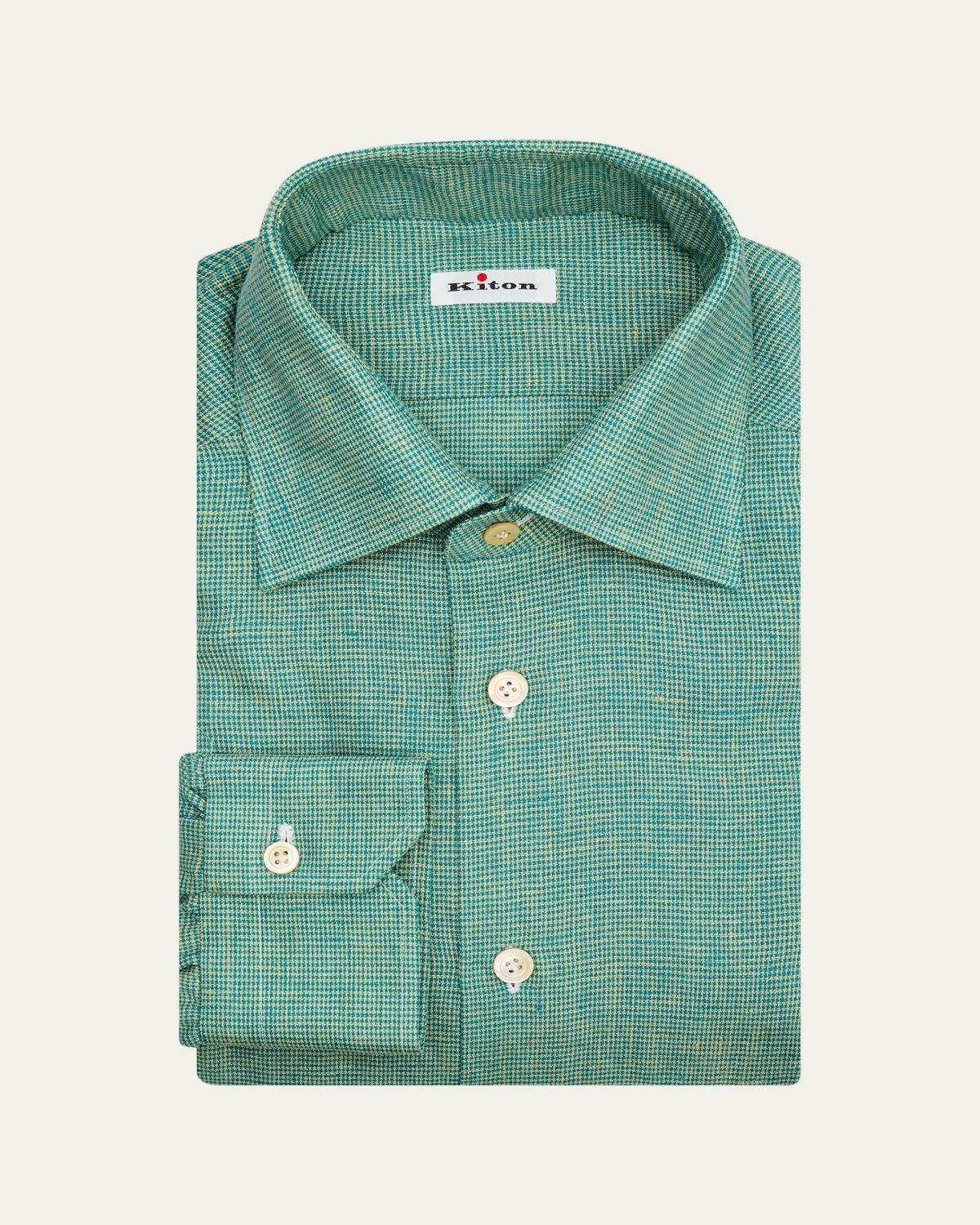 Kiton Men's Linen Blend Micro-Houndstooth Dress Shirt