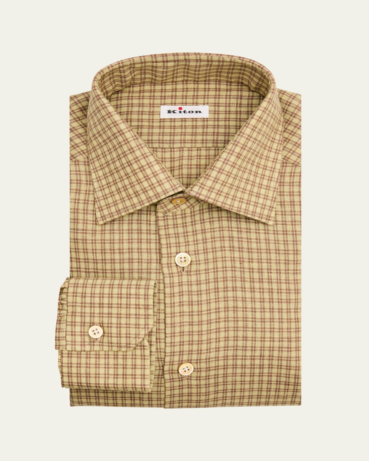 Kiton Men's Linen-Blend Plaid Button-Down Shirt