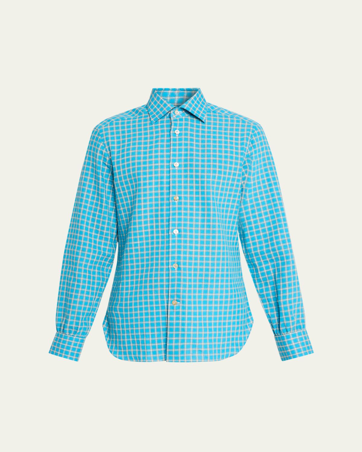 Kiton Men's Linen-Blend Plaid Button-Down Shirt