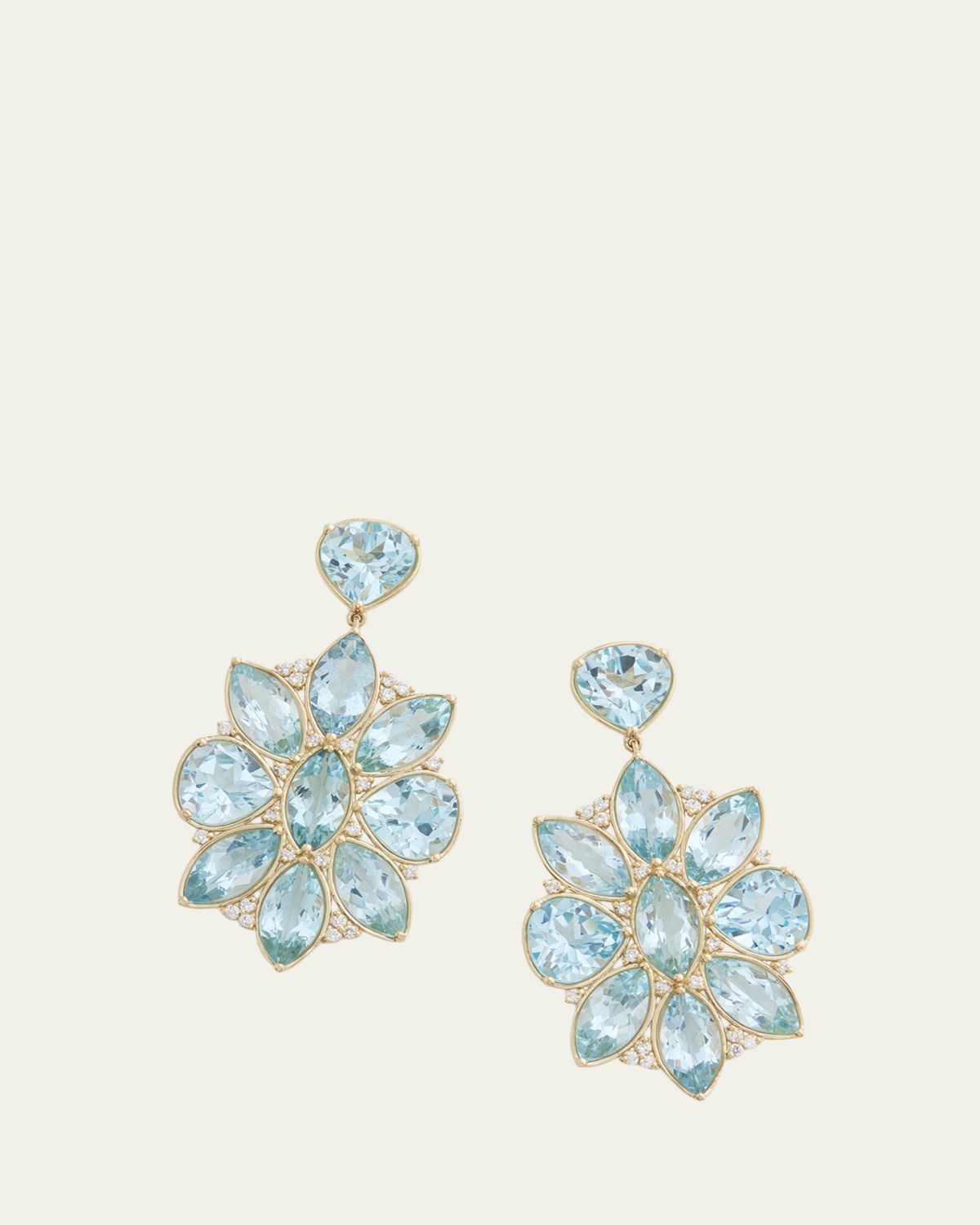 Jamie Wolf 18K Yellow Gold Marquis and Pear Shape Earrings with Aquamarine, Sky Blue Topaz and Diamonds