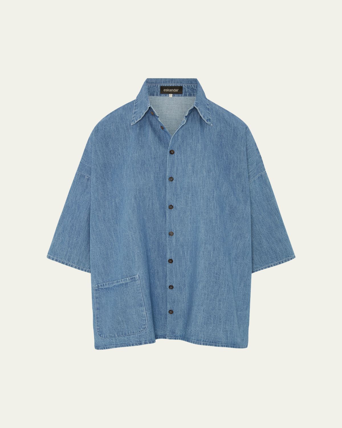 Eskandar Button-Down Trapeze Cotton Denim Shirt