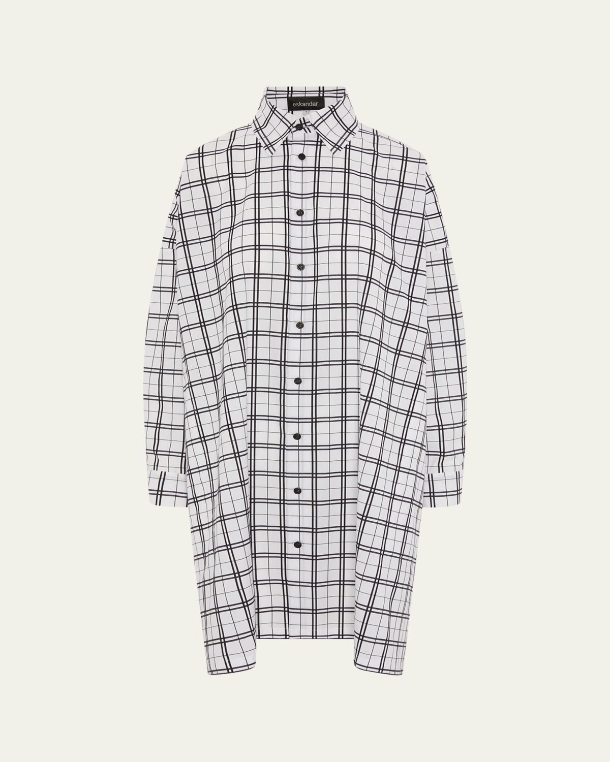 Eskandar Wide Trapeze Plaid-Print Cotton Shirt