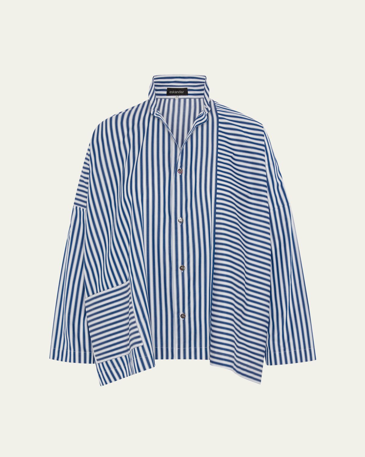 Eskandar Wide Longer Back Double Stand Collar Shirt - Mid Plus Length