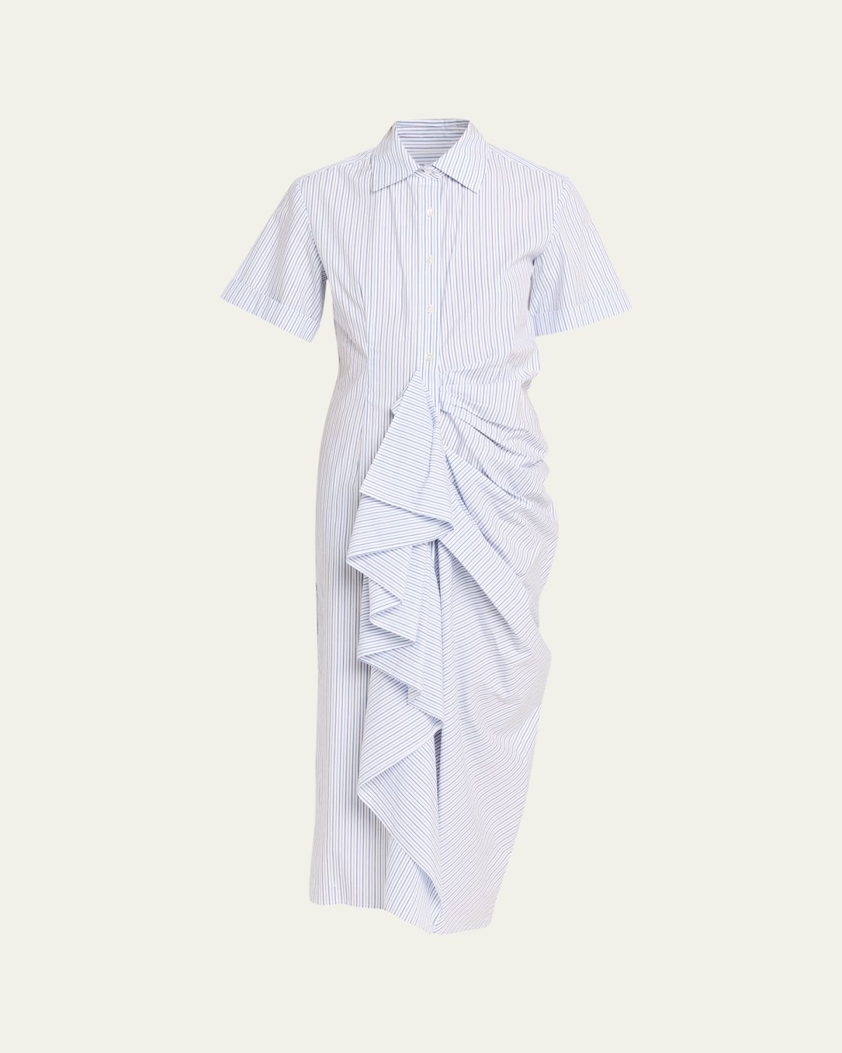 Rosie Assoulin Gathered Ruffle Striped Cotton Midi Shirtdress