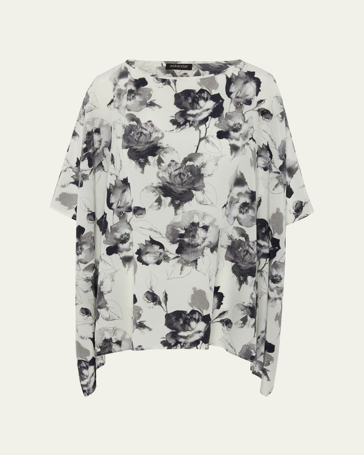 Eskandar Floral-Print Silk Chiffon Blouse
