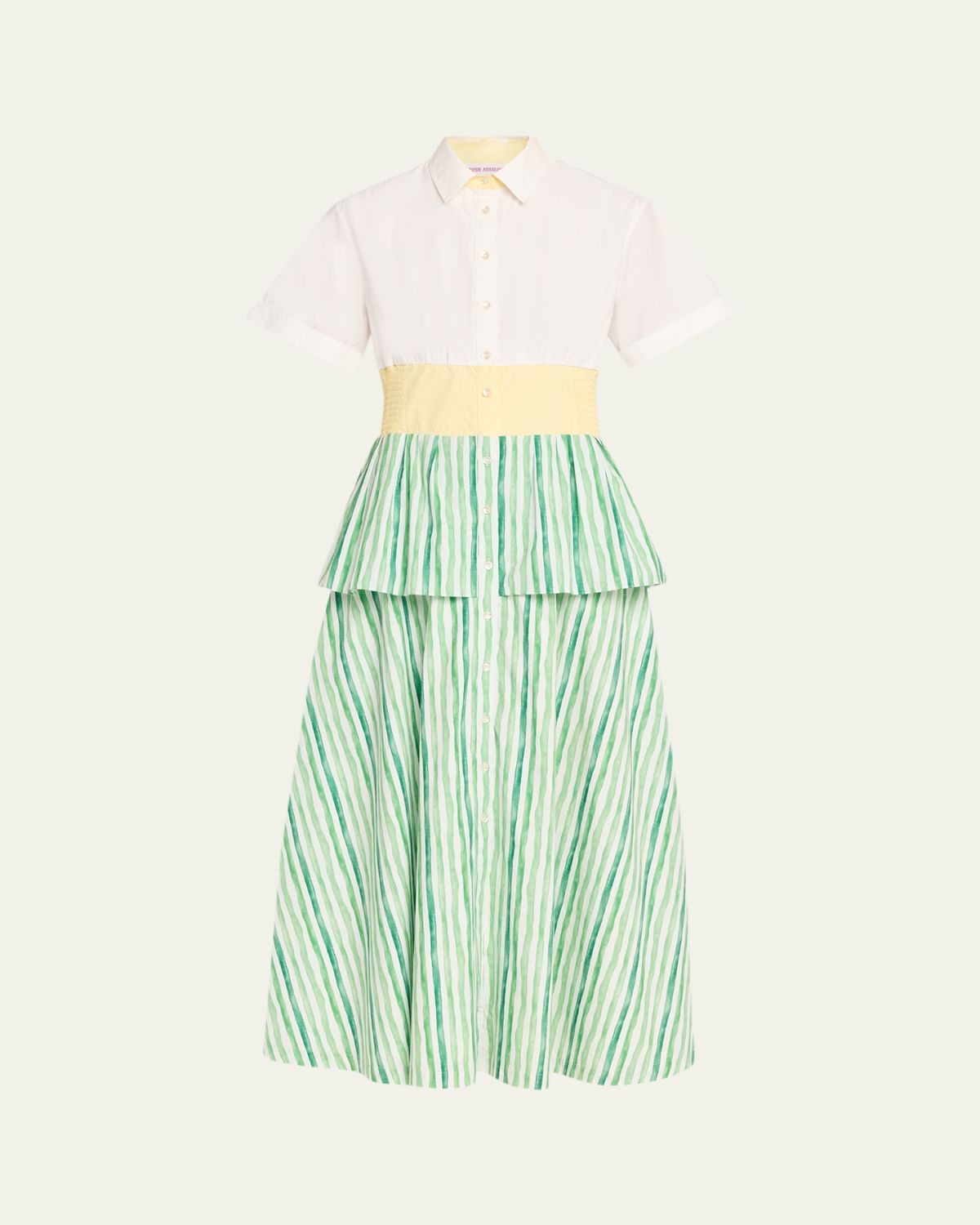 Rosie Assoulin Tiered Striped Cotton Midi Shirtdress