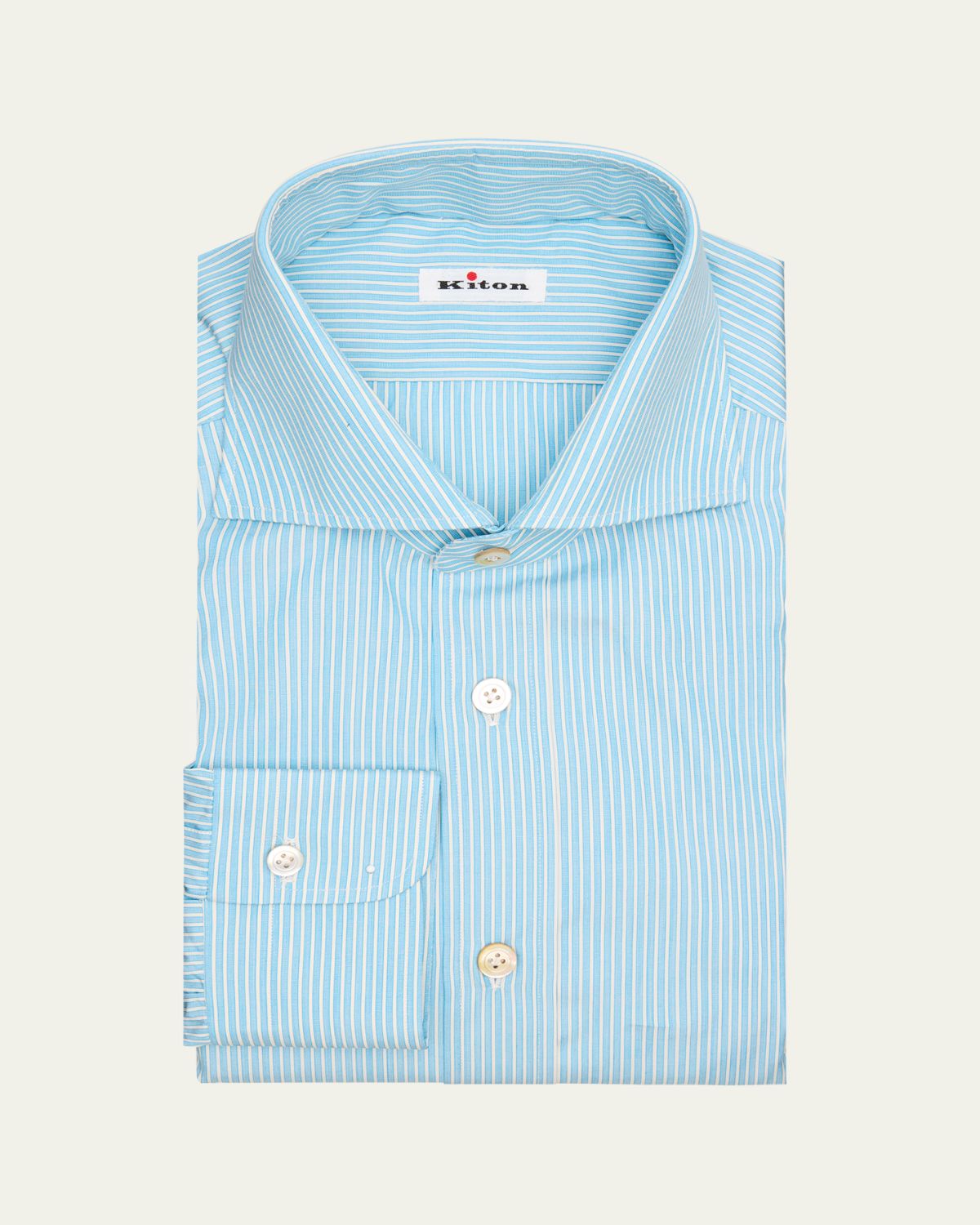 Kiton Men's Pinstripe Cotton Spread Collar Dress Shirt