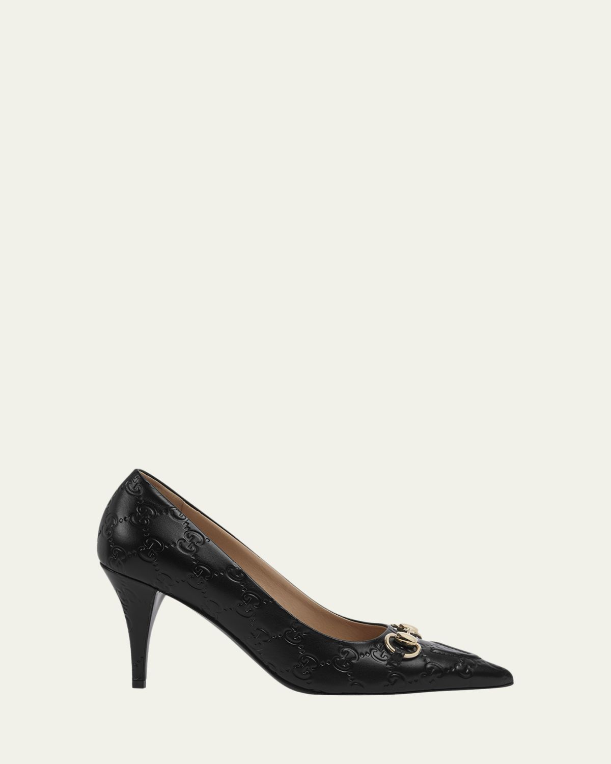 Gucci 85mm Erin Horsebit GG Leather Pumps