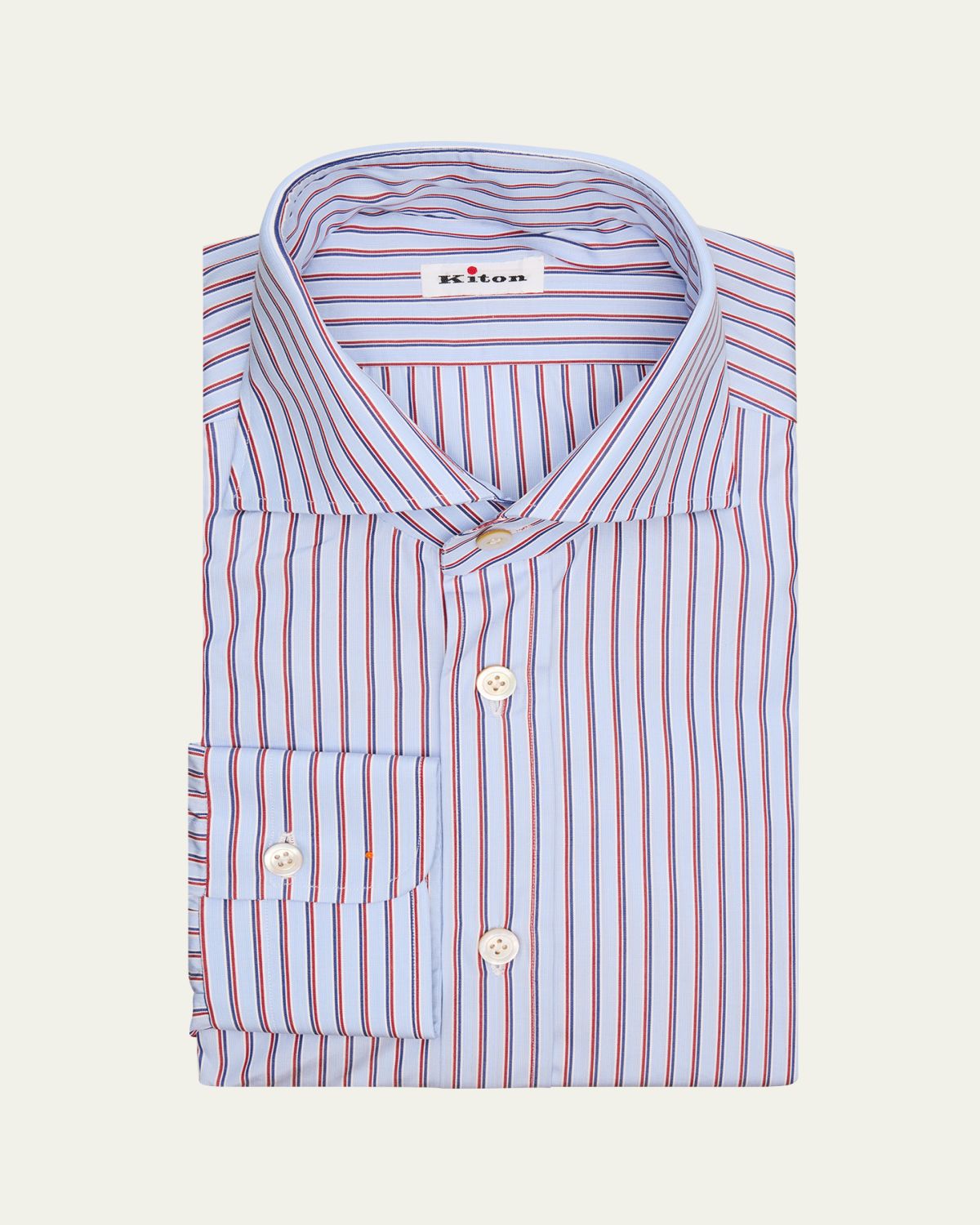 Kiton Men's Multi-Stripe Cotton Spread Collar Dress Shirt