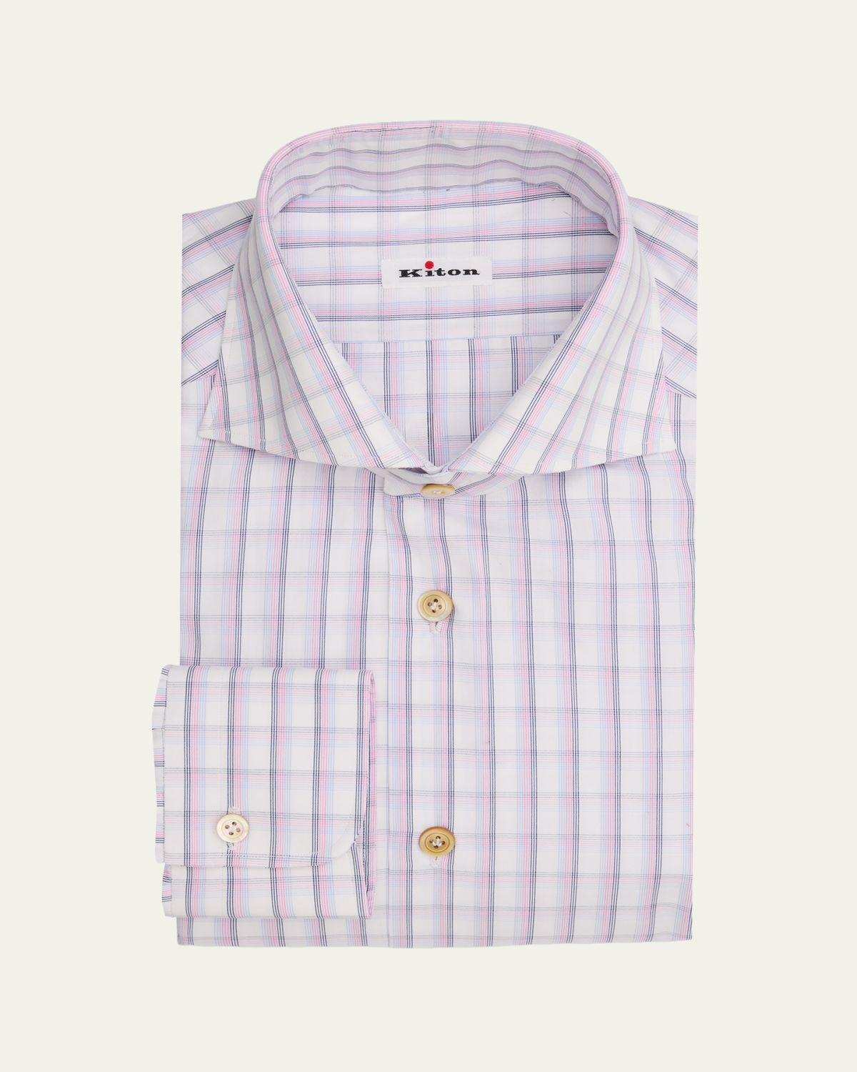 Kiton Men's Check Cotton Dress Shirt