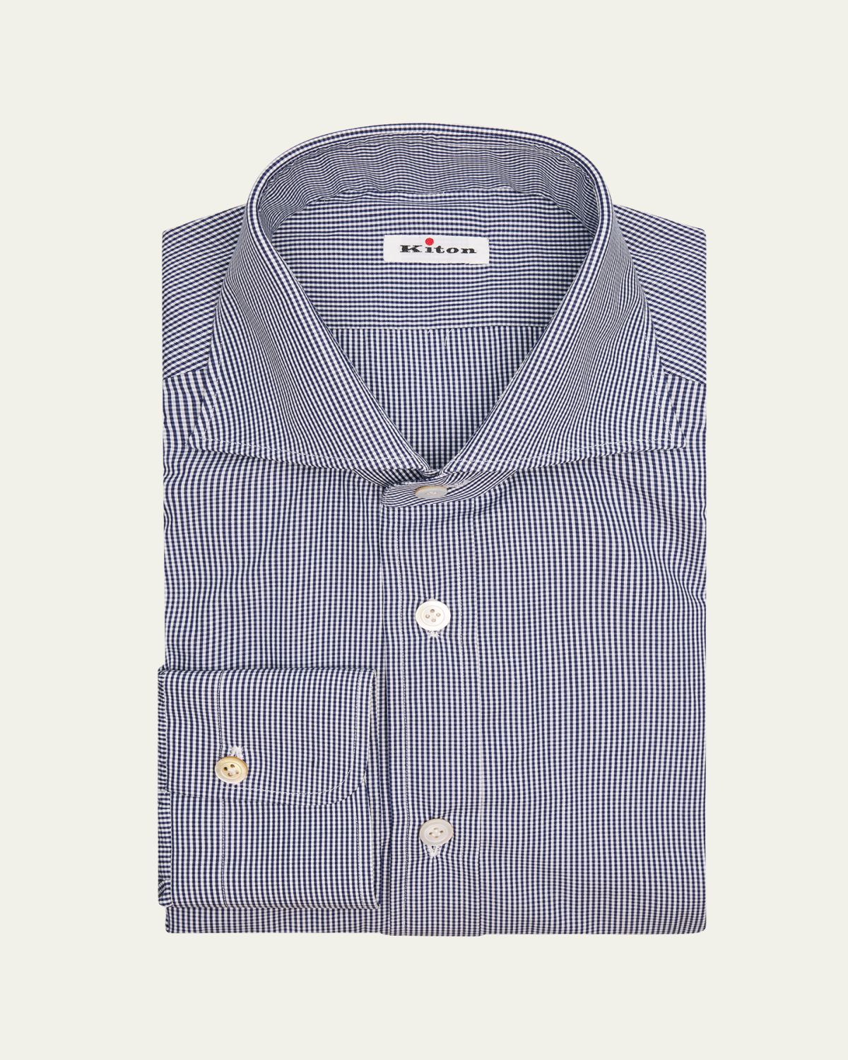 Kiton Men's Micro-Gingham Spread Collar Dress Shirt