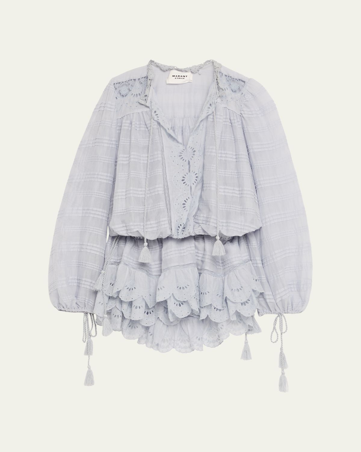 Etoile Isabel Marant Preya Embroidered Long-Sleeve Mini Dress