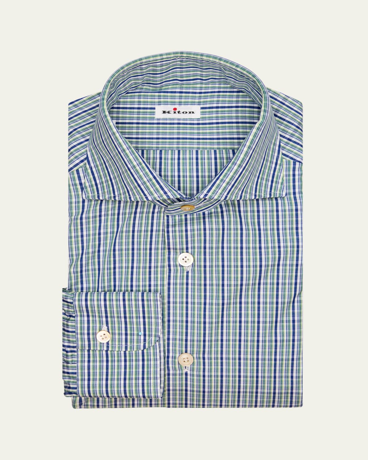 Kiton Men's Graph Check Cotton Spread Collar Dress Shirt