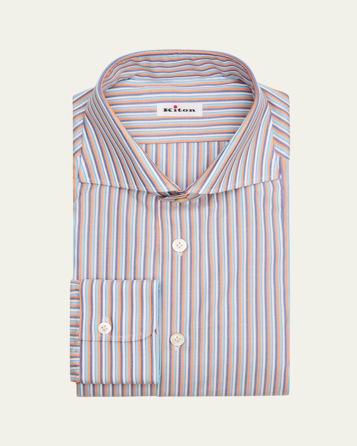 Kiton Men's Cotton Multicolor Stripe Spread-Collar Dress Shirt