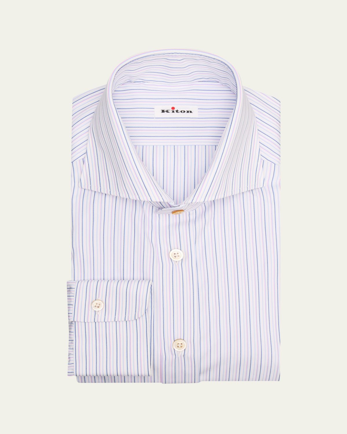 Kiton Men's Spread Collar Multi-Stripe Cotton Dress Shirt