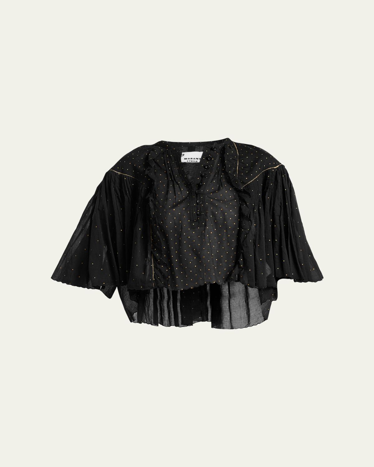 Etoile Isabel Marant Veenia Polka-Dot Pleated Cotton Voile Crop Blouse