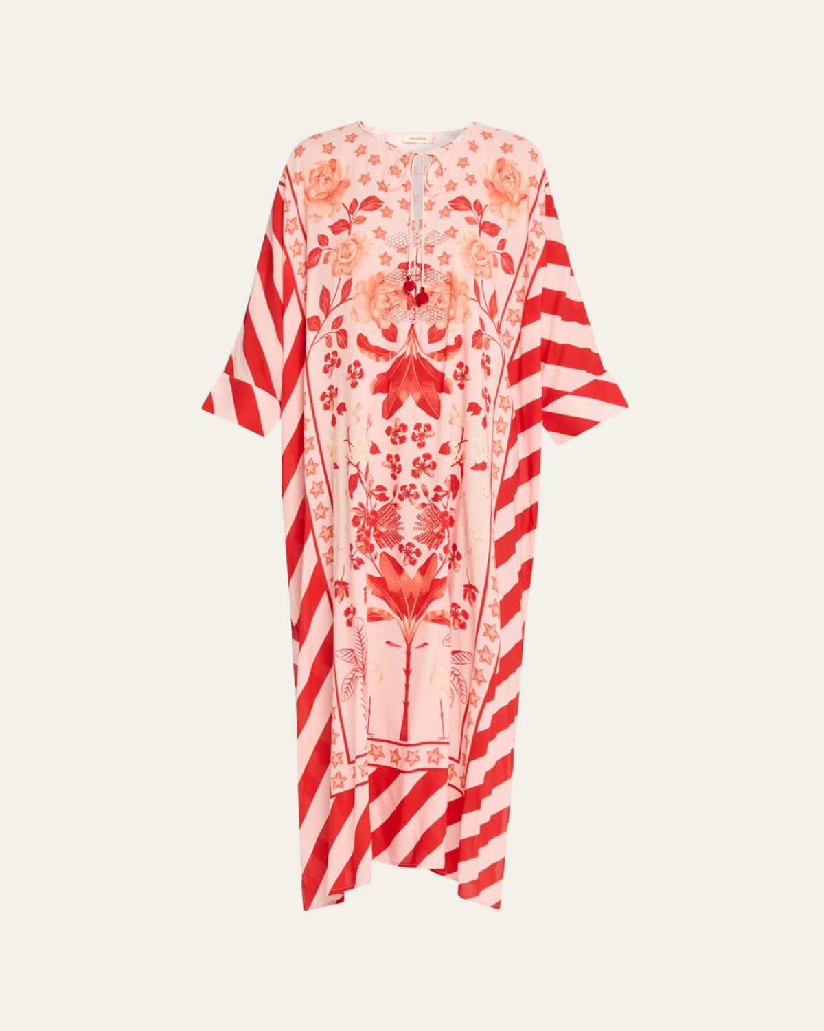 Verandah Peonies Studded Batwing Kaftan