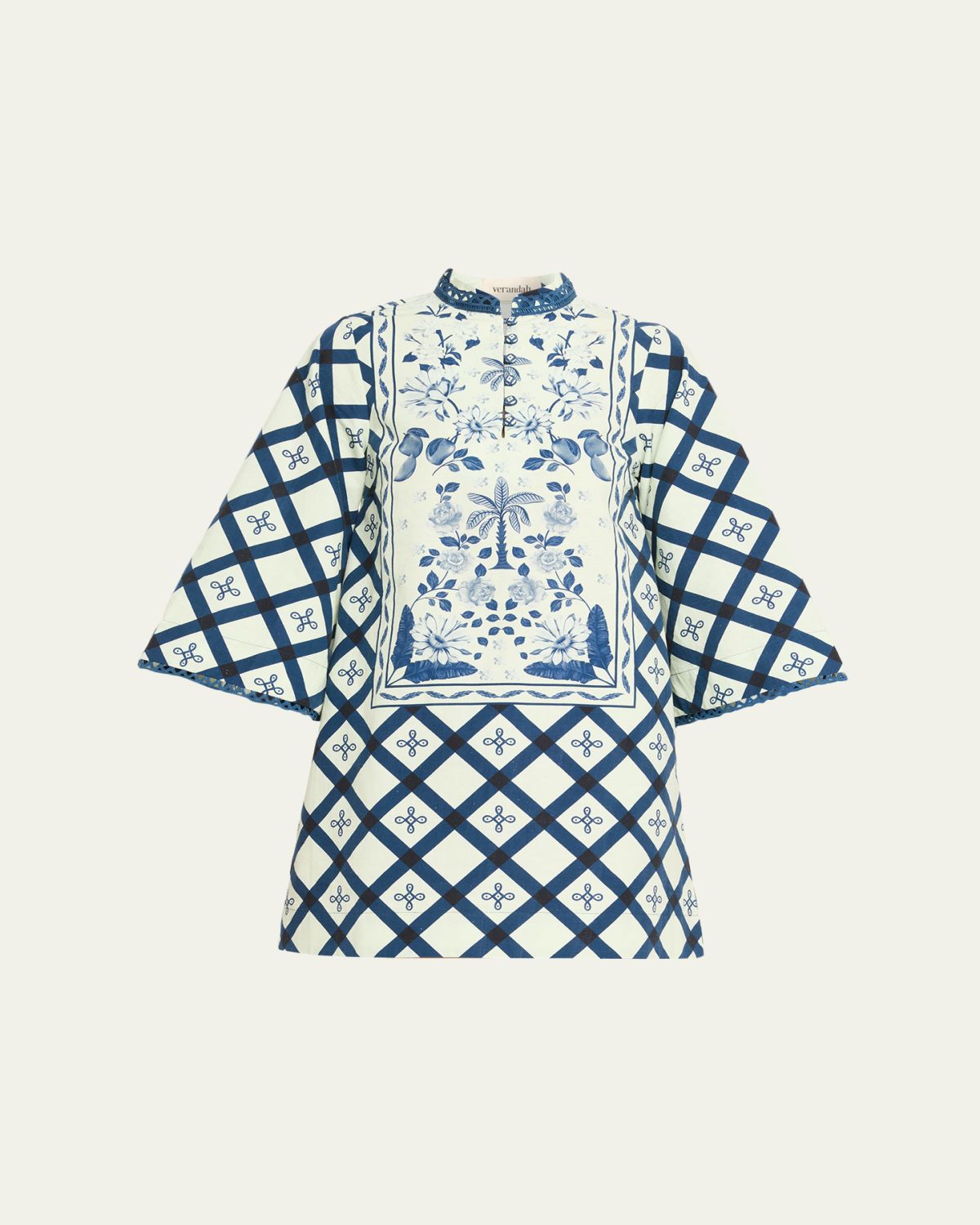 Verandah Palm Azulejos Mini Kaftan Dress